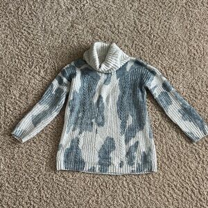 Pilcro Cream and Slate Blue Cable-Knit Turtleneck Sweater